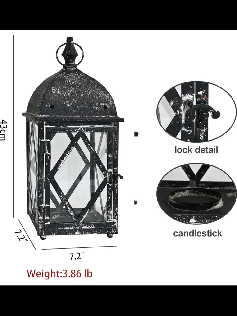 Black Distressed Metal Candle Lantern — Decorative Home Accent NIB